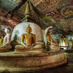 Spectacular Cave Temples at Dambulla with murals and Buddha statues